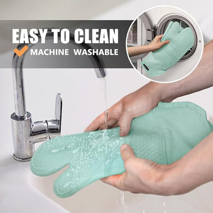 Rorecay 6pcs Oven Mitts and Pot Holders Sets Heat Resistant 500 Degrees, Extra Long Silicone Oven Gloves Non-Slip Potholders Hot Pads for Kitchen Baking Cooking, Quilted Liner, Bermuda Teal - Image 6