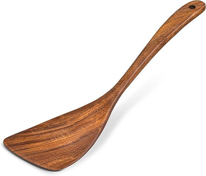 Wooden Spatula for Cooking, Acacia Wood Flat Frying Spatulas, Long Handle Spatula Turner for Non Stick Pans, Non-Scratch, Wooden Kitchen Utensils for Cooking, Frying, Baking by Unknown