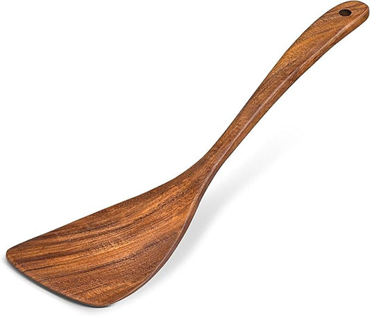 Wooden Spatula for Cooking, Acacia Wood Flat Frying Spatulas, Long Handle Spatula Turner for Non Stick Pans, Non-Scratch, Wooden Kitchen Utensils for Cooking, Frying, Baking by Unknown