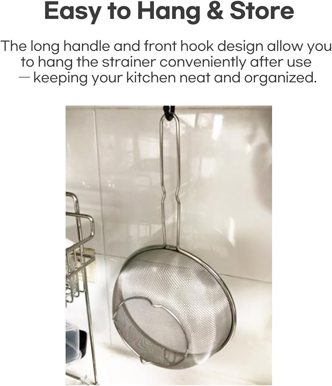 8″ Stainless Steel Fine Mesh Strainer with Feet – Standing Colander with Handle for Strain, Sift, Drain & Rinse Vegetables, Fruits & Pasta - Image 4