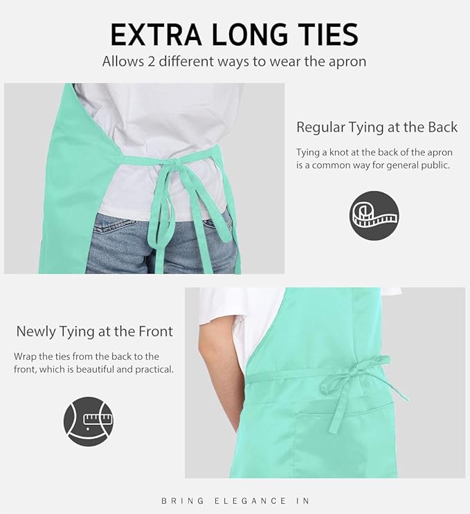Syntus Apron for Men Women, Adjustable Cooking Kitchen Chef Aprons with 2 Pockets, Cotton/Polycotton/Polyester - Image 6