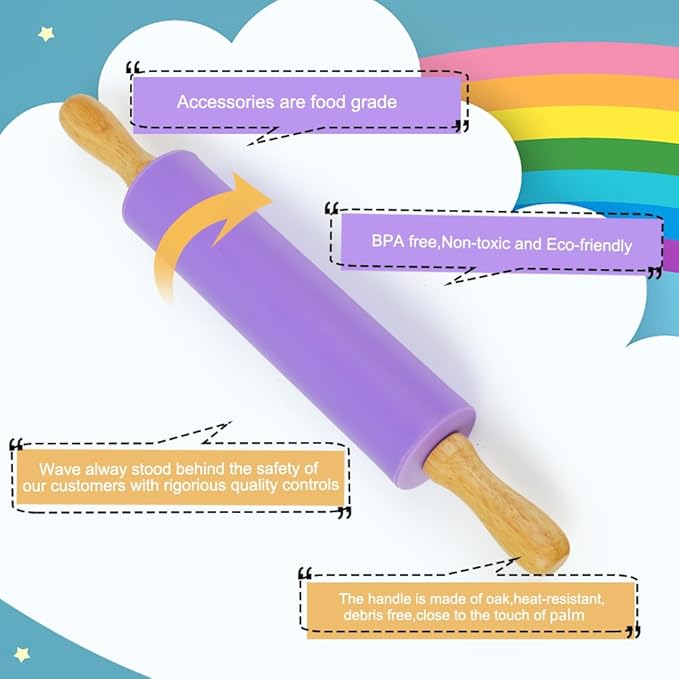 Koogel Rolling Pin for Baking, 12 Inch Non-Stick Silicone Surface, Wooden Handle Rolling Pin for Baking Pies, Pastry, Cookies, Kitchen Essential - Image 3