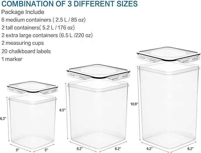 VERONES Large Tall Airtight Food Storage Containers, 10 PACK Plastic Airtight Kitchen & Pantry Organization, Ideal for Flour & Sugar Plastic Canisters with Labels - Image 2