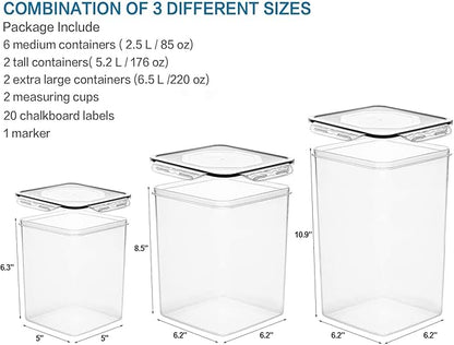 VERONES Large Tall Airtight Food Storage Containers, 10 PACK Plastic Airtight Kitchen & Pantry Organization, Ideal for Flour & Sugar Plastic Canisters with Labels - Image 2