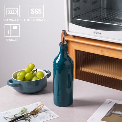 Sweejar Large Ceramic Olive Oil Dispenser Bottle, Opaque Oil Cruet Protects to Reduce Oxidation, Suitable for Storage Vinegar, Soy Sauce & Other Liquids, Pack of 1, 24 Fl Oz(Teal Green) - Image 2