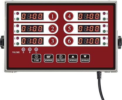Kitchen Timers for Cooking – 6 Channel Commercial Kitchen Timer Restaurant Kitchen Supplies – Stainless Steel LED Technology Kitchen Timer Digital – Reminder Function, Loud Alarm, Red by YOOYIST