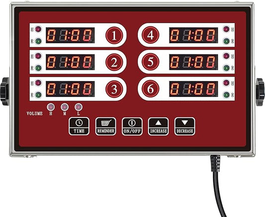 Kitchen Timers for Cooking – 6 Channel Commercial Kitchen Timer Restaurant Kitchen Supplies – Stainless Steel LED Technology Kitchen Timer Digital – Reminder Function, Loud Alarm, Red by YOOYIST