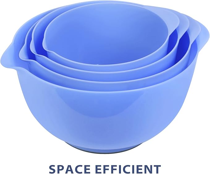 BoxedHome 4 Quart Large Plastic Mixing Bowls, Microwave Safe Mixing Bowl Set with Pour Spout, Nesting Bowls for Space Saving Storage(Violet Blue) - Image 8