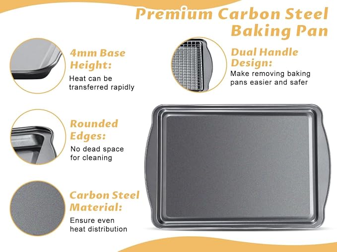 Baking Sheet with Cooling Racks - 17'' x 11" x 0.5" Carbon Steel Cookie Sheets for Baking [2 Sheets + 2 Racks], Nonstick Baking Pans, Perfect for Baking, Roasting, and More - Image 3