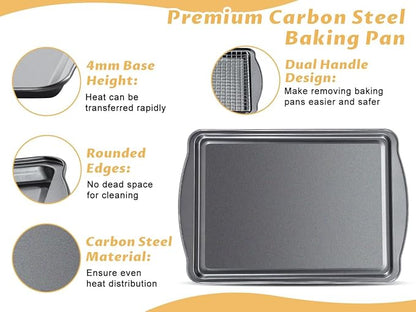 Baking Sheet with Cooling Racks - 17'' x 11" x 0.5" Carbon Steel Cookie Sheets for Baking [2 Sheets + 2 Racks], Nonstick Baking Pans, Perfect for Baking, Roasting, and More - Image 3