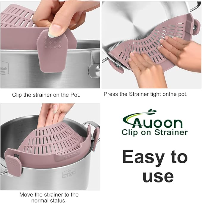 Large AUOON Clip on Strainer for All Pots and Pans - Oversized Silicone Pot Strainer Family-Style Design Pasta Strainer Kitchen Colander for Spaghetti and Noodles | Dishwasher Safe - Image 4