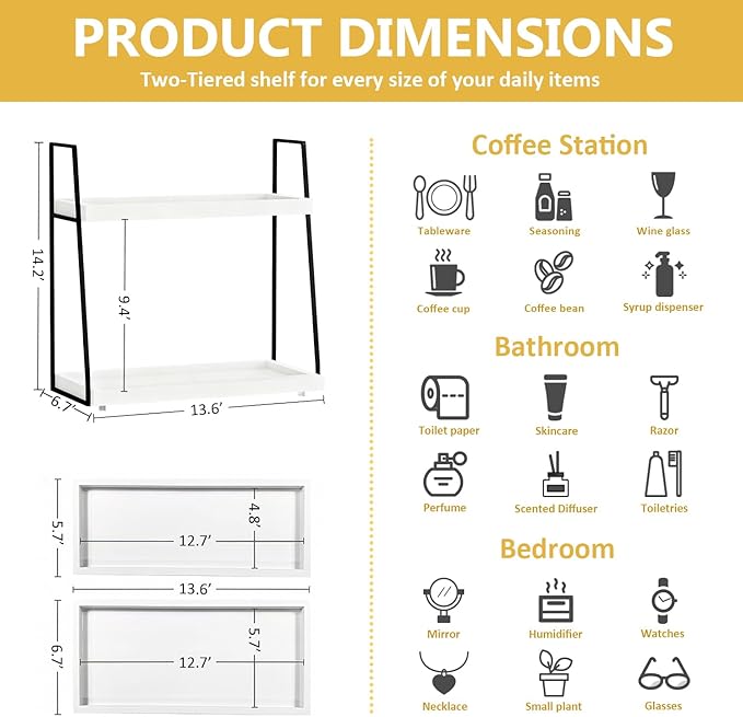 Countertop Coffee Station Organizer, 2 Tier Large Coffee Bar Organizer for Accessories Storage, Stable Metal Wooden Shelf Syrups Holder Condiments Rack - Image 2