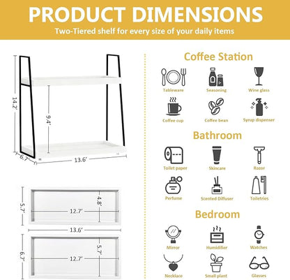 Countertop Coffee Station Organizer, 2 Tier Large Coffee Bar Organizer for Accessories Storage, Stable Metal Wooden Shelf Syrups Holder Condiments Rack - Image 2
