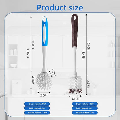 Long Handle Kitchen Cleaning Brush Set of 2, Long Handle Tableware Brush for Dishes, Sinks, pots, Pans, Long Handle Bottle Brush for Water Bottles, Glassware - Image 2