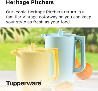 Tupperware Heritage Pitcher Set in Vintage Blue and Yellow Colors, Dishwasher Safe and BPA Free (Set of 2, 1.5 Qt./2 Qt.)