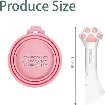 Cat Wet Food Spoon with Can Lids 3 oz, Multi-Function Cute Paw Shape Opener Spatula Cat Spoon Silicone Pet Covers (Universal Size,One fit 3 Standard Size Pet Cans