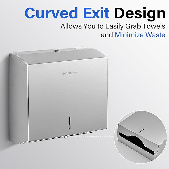 Commercial Paper Towel Dispenser Wall Mount, Stainless Steel C-Fold Multifold Trifold Holder with Lock, Large Capacity Hand Towel Tissue Dispenser for Bathroom Kitchen Restaurant Office
