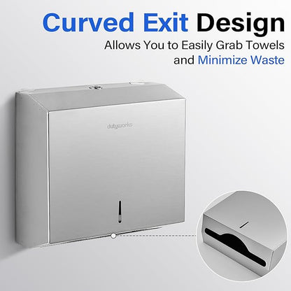 Commercial Paper Towel Dispenser Wall Mount, Stainless Steel C-Fold Multifold Trifold Holder with Lock, Large Capacity Hand Towel Tissue Dispenser for Bathroom Kitchen Restaurant Office