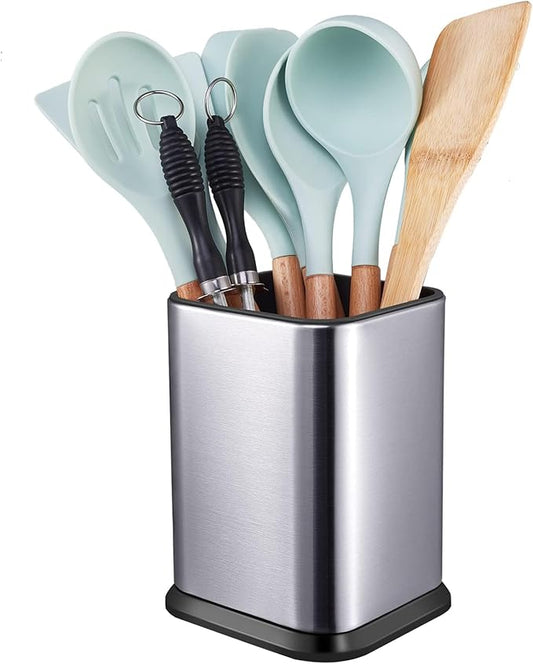 RedCall Stainless Steel Kitchen Utensil Holder for Countertop, Spoon Spatula Organizer,Modern Rectangular Large Cooking Utensil Caddy Counter,Utensil Crock Silver by RedCall