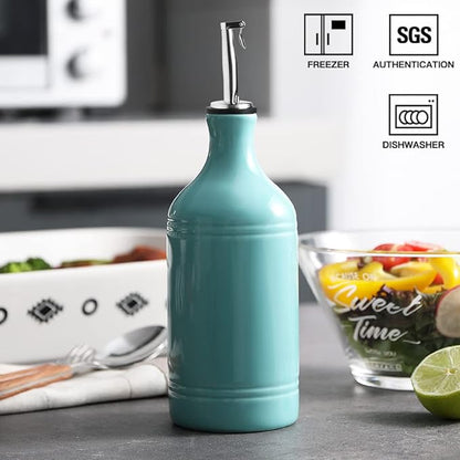 Sweejar Ceramic Olive Oil Dispenser Bottle, Opaque Oil Cruet Protects to Reduce Oxidation, Suitable for Storage Vinegar, Coffee Syrups & Other Liquids, Pack of 1, 15.5 Fl Oz(Turquoise) - Image 2