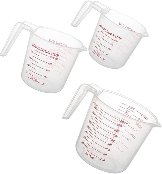 MIZORLIE Plastic Measuring Cup Set,3Pcs BPA Free Plastic Clear Heat-resistant with Angled Grip and Spout Stackable Liquid Measuring Cup for Kitchen Use