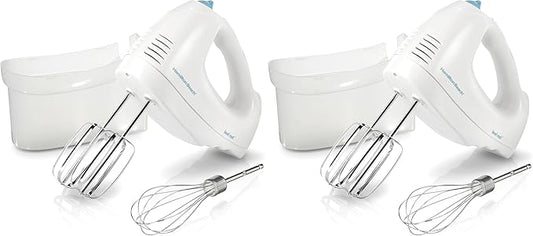 Hamilton Beach 6-Speed Electric Hand Mixer with Whisk,Traditional Beaters,Snap-On Storage Case,250 Watts,White,(Pack of 2)