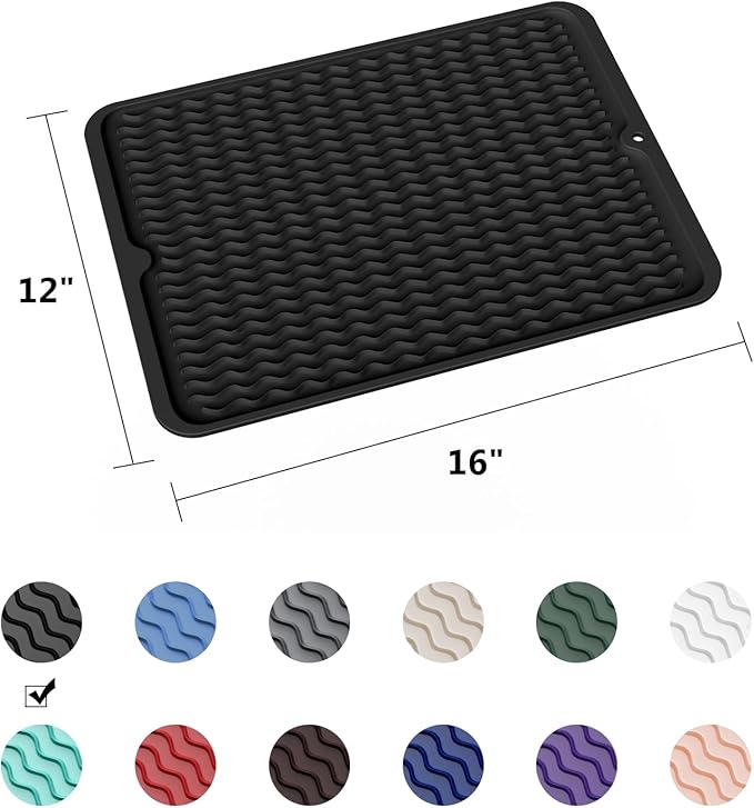 ZLR Silicone Dish Drying Mat for Kitchen Counter, Eco-Friendly Fast Dry Dish Mat, Easy Clean Multi Usage Drying Matt, Heat Resistant Trivet, 12" x 16" Large, Black - Image 6
