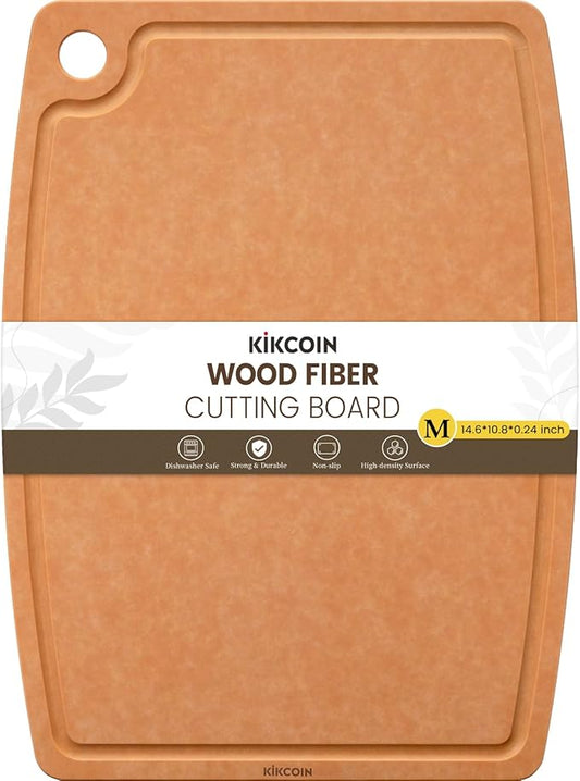Kikcoin Wood Cutting Board, Cutting Boards for Kitchen Dishwasher Safe Non-slip Chopping Board with Juice Groove, Wood Fiber Composite Cutting Board with Hanging Hole, 14.6"*10.8" by Kikcoin