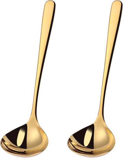 9.5 Inch Gold Ladle Spoons SUS304 Stainless Steel Soup Ladle 2 oz. Gravy Sauce Kitchen Ladle for serving(Set of 2) by Mafier