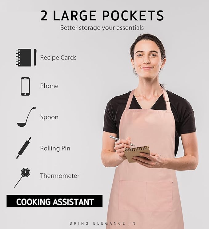 Syntus Apron for Men Women, Adjustable Cooking Kitchen Chef Aprons with 2 Pockets, Cotton/Polycotton/Polyester - Image 4