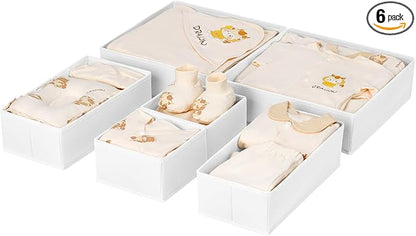 DIMJ Drawer Organizer Clothes, 6 Pack Fabric Drawer Organizer Bins, Foldable Baby Clothes Organizer & Dresser Organizer For Nursery, Clothes, Bedroom, Closet, Socks, Bra, Tie,White by DiMJ