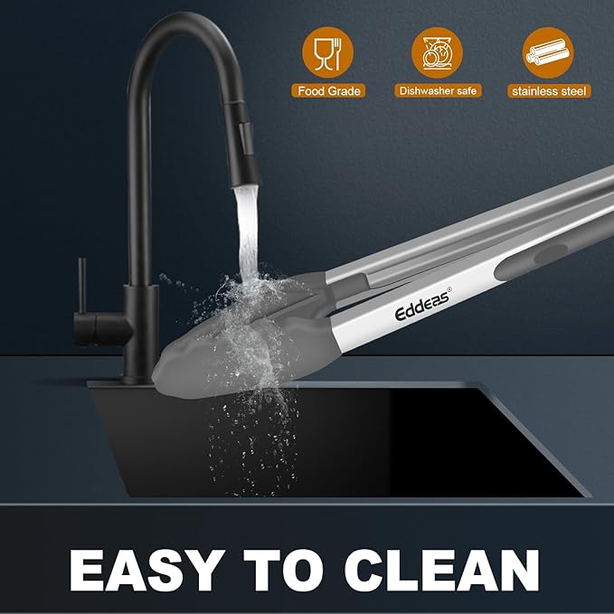 Kitchen Tongs with Silicone Tips - Heat Resistant 600 Degrees Stainless Steel Locking Cooking Tongs with Rubber Tips, Non-Stick Food Tongs for Cooking, Heavy Duty, Set of 3-7" 9" and 12" Grey - Image 7