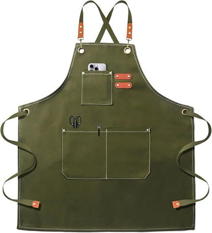 OUNLEN Chef Apron for Men Women Canvas Aprons with 3 Pockets Cross Back Resistant Work Apron for Cooking by OUNLENAPRON