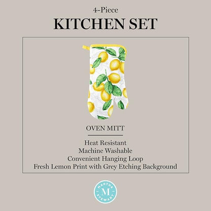 Martha Stewart Lots of Lemons Modern Kitchen Towel, Oven Mitt & Potholder Set, 4-Pack, White-Yellow - Image 7