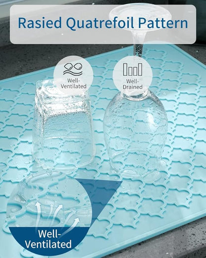 AMOAMI-Dish Drying Mats for Kitchen Counter-Silicone Dish Drying Mat-Kitchen Dish Drying Pad Heat Resistant Mat-Kitchen Gadgets Kitchen Accessories Kitchen Small Appliances(12" x 16", LIGHT BLUE) - Image 4