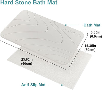 JUERLEN 2 Pack Diatomaceous Earth Shower Mat, Stone Bath Mat, Nonslip Super Absorbent Fast-Drying Hard Bath Mat for Bathroom Shower Floor, 24 x 16 inch, Pallid Wave Design