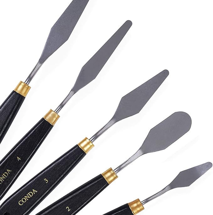 conda Palette Knife Painting Stainless Steel Spatula Palette Knife Oil Paint Metal Knives Wood Handle (Black 5 Piece) - Image 3