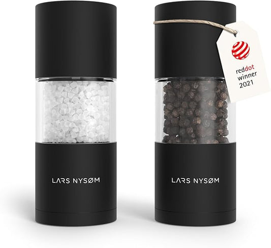LARS NYSØM Salt and Pepper Grinder Set, Manual Salt and Pepper Mills with Adjustable Ceramic Grinder, Design Spice Shaker Set (Carbon Black) by LN