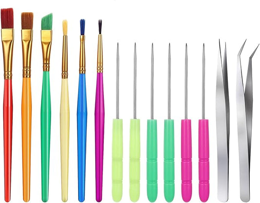 14 Pcs Cookie Decorating Tool Set, Easter Fondant Cake Decorating Brushes Include Cookie Pastry Brush Cookie Scriber Needles Sugar Stir Needles Elbow and Straight Tweezers