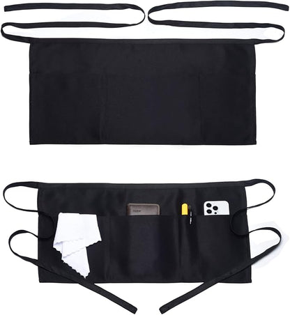 Argstar 2 Pack Server Apron with 4 Pockets, Waitress Waiter Waist WaterDrop Resistant Short Aprons