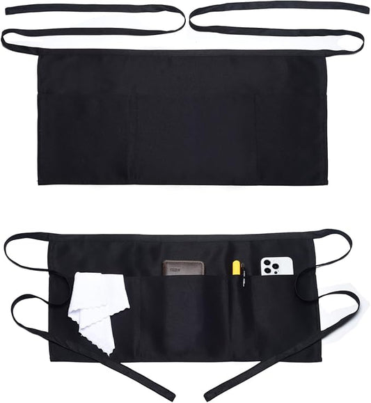 Argstar 2 Pack Server Apron with 4 Pockets, Waitress Waiter Waist WaterDrop Resistant Short Aprons