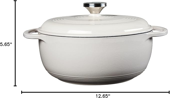 Lodge 4.5 Quart Enameled Cast Iron Dutch Oven with Lid – Dual Handles – Oven Safe up to 500° F or on Stovetop - Use to Marinate, Cook, Bake, Refrigerate and Serve – Oyster White - Image 7