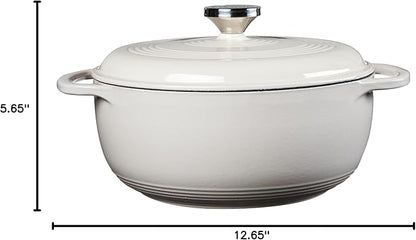Lodge 4.5 Quart Enameled Cast Iron Dutch Oven with Lid – Dual Handles – Oven Safe up to 500° F or on Stovetop - Use to Marinate, Cook, Bake, Refrigerate and Serve – Oyster White - Image 7