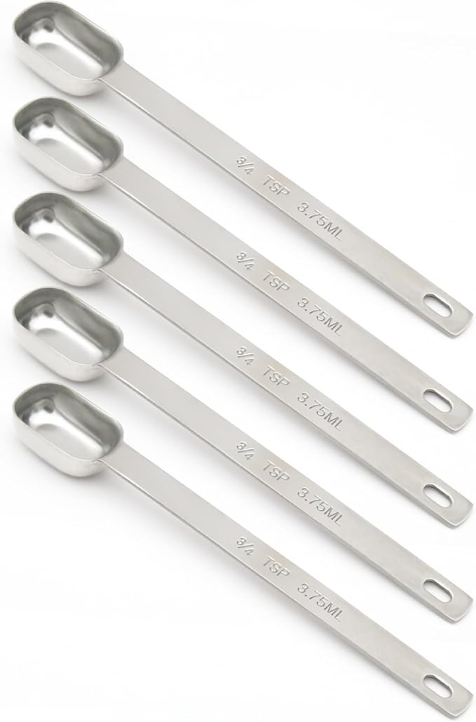 5PCS 3/4tsp (1/4tbsp, 3.75ml) Single Measuring Spoon, Stainless Steel Long Handle Individual Teaspoons Only by BERYLER