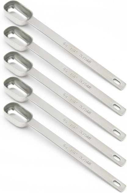 5PCS 3/4tsp (1/4tbsp, 3.75ml) Single Measuring Spoon, Stainless Steel Long Handle Individual Teaspoons Only by BERYLER