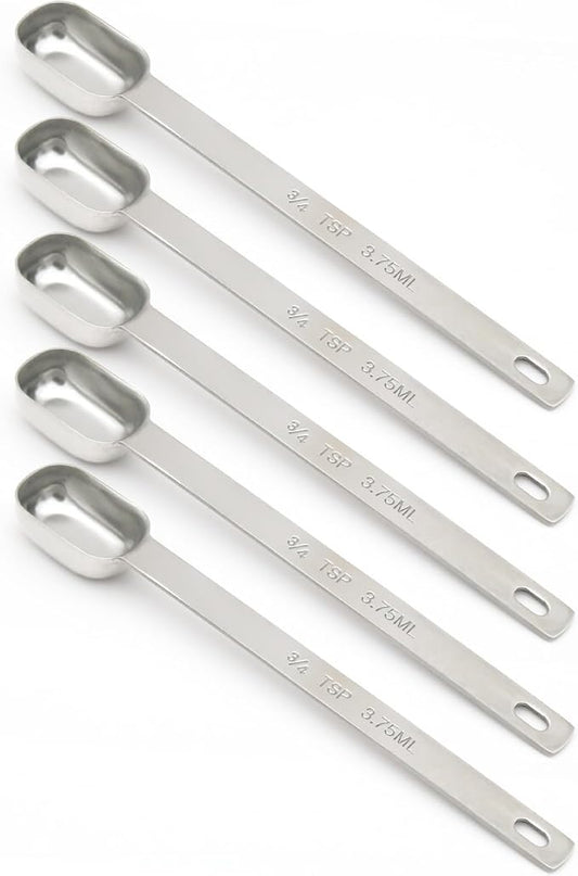 5PCS 3/4tsp (1/4tbsp, 3.75ml) Single Measuring Spoon, Stainless Steel Long Handle Individual Teaspoons Only by BERYLER