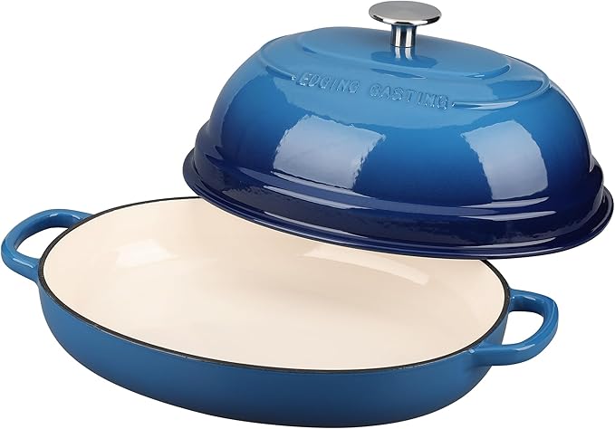 EDGING CASTING Enameled Oval Cast Iron Dutch Oven Pot with Lid, Bread Dutch Oven for Sourdough Bread Baking, Dutch Oven Bread, Bread Oven, 6QT, Lake Blue - Image 4