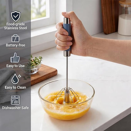 Semi Automatic Whisk & Egg Yolk Separator, Stainless Steel Mini Hand Push Whisk, Hand Mixer Egg Beater Wisking Tool & Egg Separator for Raw Eggs Set, for Cooking, Baking