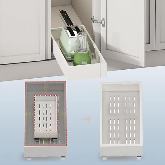 Pull out Cabinet Organizer,Expandable Width(7"-11"),Depth(17"-24"),Roll out Drawers,No Drill Adjustable Slide out Shelves for Kitchen,Pantry,for Both Lip and Lip-Free Cabinets,White(1PC) by Fokyfok