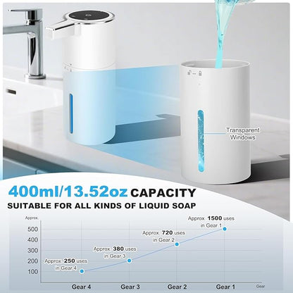 Automatic Soap Dispenser Liquid Touchless: 13.52oz/400ml Wall Mounted USB Rechargeable - 4-Level Adjustable Modern Electric Hand Soap Dispenser - Kitchen Bathroom Kids Family White - Image 5